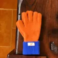 Orange and blue color block winter knit gloves, thickened warm plush thermal couple gloves. - Full Finger / Caramel color