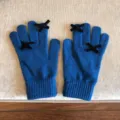 Blau Strickhandschuhe Damen Winter warm Fünffinger Handschuhe süße Schleife thermisch kältesicher - 21x11cm-U203S / Marineblau