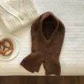 Πλεκτό μπαλακλάβα κασκόλ χειμώνα ζεστό χοντρό πλεκτό σκουφί γυναικεία μόδα λεπτομέρεια - Σκούρο Καφέ