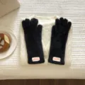 Winter plush warm five-finger gloves detail view, featuring thick cozy material for cold days. - 27X10CM-W207MD / Black