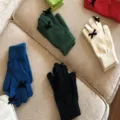Damen Winter warme Strick Handschuhe süße Schleife Fünffinger Touchscreen Handschuhe - 21x11cm-U203S / Grün