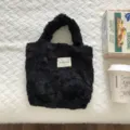 Winter black plush handbag soft fuzzy tote bag casual cute furry shoulder bag for women - 27x26x11cm / Black