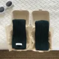 Detailed view of dark green knitted half-finger gloves warm wool sleeves in paper boxes - Dark Green