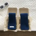 Dark blue ribbed wool arm warmers cozy winter long sleeves solid knit daily wear chic - Navy Blue