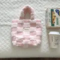 Pink white checkered plush handbag winter soft fuzzy tote bag cute aesthetic shopper bag - 27x26x11cm / Pink