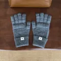 Graue Strick-Fünffingerhandschuhe, winterliches Thermo-Waffelmuster-Design f. Damen. - 29x12cm / Dunkelgrau