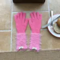 Rosa Strick Langarm-Handschuhe mit Plüsch Kunstpelz Bündchen warme Winter Fünf-Finger - Einheitsgröße (W313) / Fuchsia