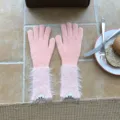 Rosa gestrickte lange Handschuhe mit Plüschbündchen, stilvolle Damen und Studenten Winterkleidung. - Einheitsgröße (W313) / Rosa