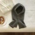 Γκρι πλεκτή μπαλακλάβα κουκούλα κασκόλ ζεστό χειμωνιάτικο ενσωματωμένο καπέλο ριμπ σχέδιο - Γκρι