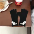 Damen Winter warme Strick Touchscreen Handschuhe einfarbig süße Bommeln schwarze Handschuhe - Einheitsgröße / 24x10cm / Schwarz