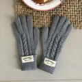 Gray cable knit winter gloves with cuffs, warm woolen five-finger gloves for women. - 29x10cm / Gray