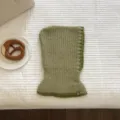 Korean style green knitted balaclava hat and scarf all-in-one winter warm woolen cap fashion. - Bean Green