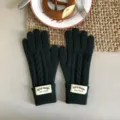 Winter warm dark green knitted cable five-finger gloves for women, cozy winter thermal wear. - 29x10cm / Green