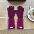 Damen Winter lange Touchscreen Strickhandschuhe mit Fellbündchen warme Fausthandschuhe - Einheitsgröße (W313) / Fuchsie
