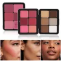 12-color cream blush contour palette multi-use makeup compact for face highlighting. - 12-Color Tin Case Blush Palette