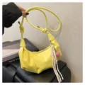 Stylish yellow dumpling hobo shoulder bag for women, glossy trendy underarm crossbody bag. - No Pendant / Yellow