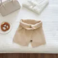 Knitted neck warmer winter scarf versatile button solid color cozy apparel fashion accessory - Ivory