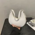 White crocodile pattern shoulder bag stylish crescent hobo bag for women casual daily use. - White
