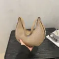Khaki crocodile pattern crescent shoulder bag, stylish hobo handbag for women daily wear. - Khaki