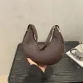 Brown crescent shoulder bag for women, retro casual hobo handbag with premium texture. - Dark Brown