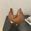 Stylish brown crescent shoulder bag for women, retro croc-embossed hobo handbag with top handle. - Tan