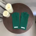 Winter 100% wool solid color knit gloves for women warm touch screen daily wear green - 25x11cm / Green