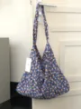 Blumige Cord Schultertasche Shopper, grosse Kapazitat taegliche Studenten Bucher Tasche. - 57x44cm / Hellviolett