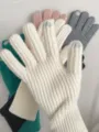 Gestrickte Touchscreen-Handschuhe für den Winter, warme Fünffinger-Handschuhe in vielen Farben. - Elfenbein