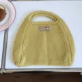 Minimalistische gelbe Strick Handtasche für Damen, lässige Wollstrick Tote Tasche Alltag - 31x26cm / Gelb