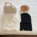 Korean style solid color knitted hooded scarf winter warm windproof wool balaclava - Black