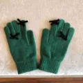 Süße grüne Damen Strickhandschuhe mit schwarzer Schleife Touchscreen warme Winterhandschuhe - 21x11cm / Grün