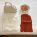 Winter solid color knit hooded scarf and cardigan set, stylish warm casual women clothing daily wear. - Caramel color