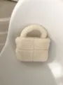 Fluffy winter plush handbag cream white woven design stylish women cozy top handle tote bag - Ivory