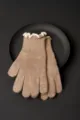 Women's autumn winter knitted gloves cute ruffle cuff touch screen warm wool mittens - Khaki
