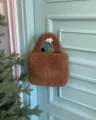 Winter brown teddy plush handbag for women, soft fuzzy quilted tote bag daily use. - Coffee