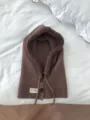 Brown knit balaclava hooded scarf winter warm earflap beanie hat with cute fuzzy lining - Integrated Hooded Scarf / Dark Brown