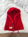 Rode gebreide bivakmuts winter capuchon sjaal warme fleece trim schattige Japanse stijl muts - Geïntegreerde sjaal met capuchon / Rood