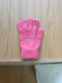 Cute pink knit gloves for women featuring rhinestone bow detail and soft winter wool texture. - 20x10cm / Pink