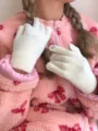 Chic winter knit gloves featuring sparkling rhinestone bows for women, warm and stylish daily wear detail. - 20x10cm / Ivory