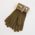 Detailed view of women's warm winter knit gloves featuring plush cuffs and ribbed design. - Full Finger Gloves (W414P) / 30X10cm / Smoky Gray