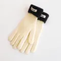 Cozy winter knit gloves featuring plush black cuffs, warm five-finger design for women. - Full Finger Gloves (W414P) / 30X10cm / Ivory
