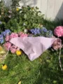 lila weisses karo muster dreieck tuch landhausstil blumen wiese haarband kopftuch - Hellviolett