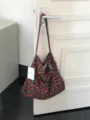 Spring casual floral canvas shoulder bag for women, stylish lazy style tote shopping bag. - 57x44cm / Red