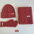 Conjunto de invierno gorro bufanda guantes de punto rosa color sólido cómodo uso diario - Rosa