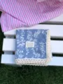 Cotton linen square scarf with floral wheat print and delicate lace trim for women spring summer. - 58x58cm / Haze Blue