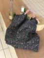 Koreanische Blumen-Kordelzug-Handtasche für Damen, süße Stofftasche für Frühling Sommer Picknick. - Schwarze Polka Dots Pinke Blumen Rosa-Weißer Seilgriff (5)