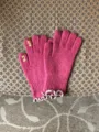 Women touchscreen knit gloves winter warm wool gloves with ruffles stylish detail view pair - Dragon Fruit Color