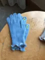 Women's blue touchscreen knit gloves detail view, stylish warm wool winter gloves for ladies. - Sky Blue