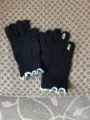 Women winter black knitted touch screen gloves with cute ruffled cuffs and warm wool fabric. - Black