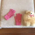 Guanti a cinque dita in maglia con ricamo orso carino rosa inverno caldo lana touch screen - 21x11cm / Rosso rosa